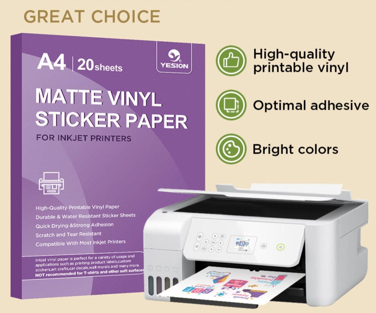 A4 Inkjet printable pp vinyl sticker paper (imported 100 sheets/pack).